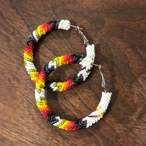 Western Native American hand beaded hoop earrings